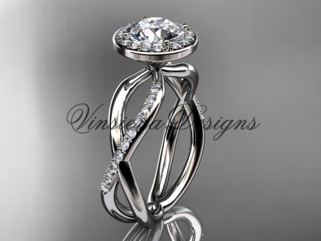 14kt white gold diamond engagement ring, "Forever One" Moissanite VD10079