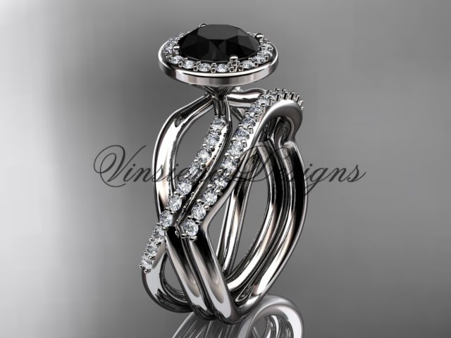 14kt white gold diamond engagement ring, wedding band, engagement set, Black Diamond VD10079S