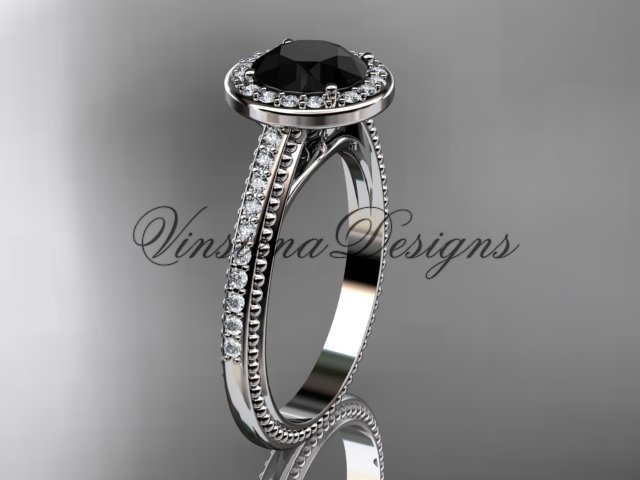 Unique 14k white gold diamond engagement ring, Black Diamond VD10080