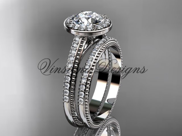 platinum diamond engagement ring, engagement set, "Forever One" Moissanite VD10080S