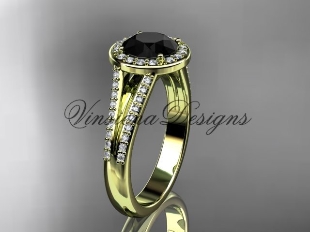 14k yellow gold diamond engagement ring, Black Diamond VD10083