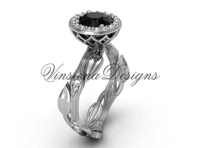14kt white gold diamond leaf and vine engagement ring, Black Diamond VF301002