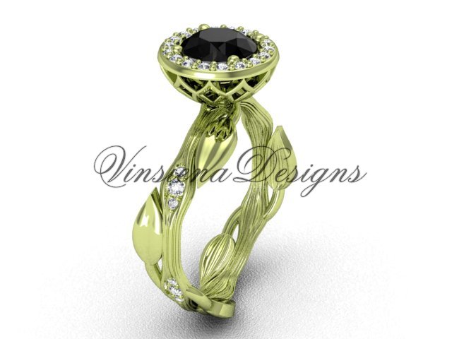 14kt yellow gold diamond leaf and vine engagement ring, Black Diamond VF301002