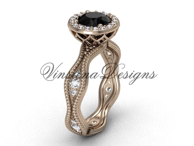 14kt rose gold diamond engagement ring, Black Diamond VF301003