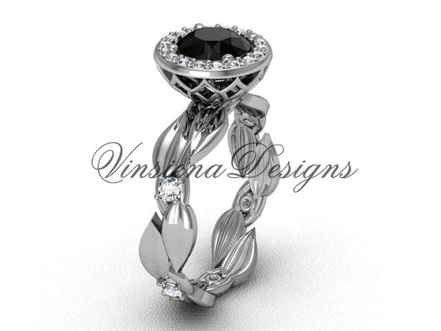 platinum diamond leaf and vine engagement ring, Black Diamond VF301004