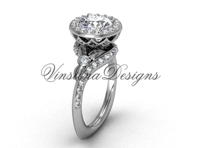 platinum diamond leaf and vine engagement ring VF301008