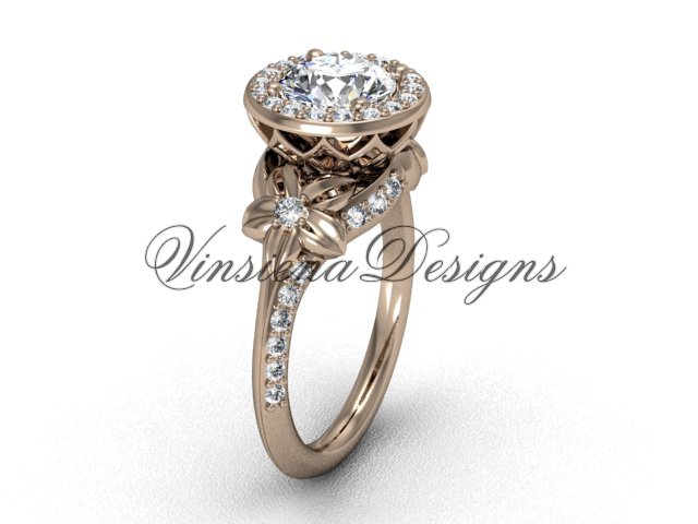 14kt rose gold leaf and vine, flower engagement ring VF301009
