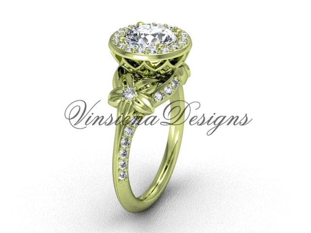 14kt yellow gold leaf and vine, flower engagement ring VF301009