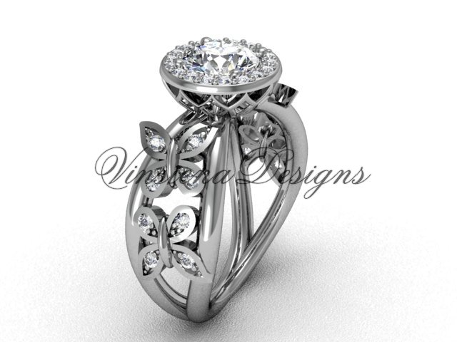 platinum butterfly engagement ring, "Forever One" Moissanite VF301013