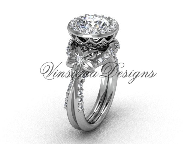 14kt white gold flower engagement ring VF301017