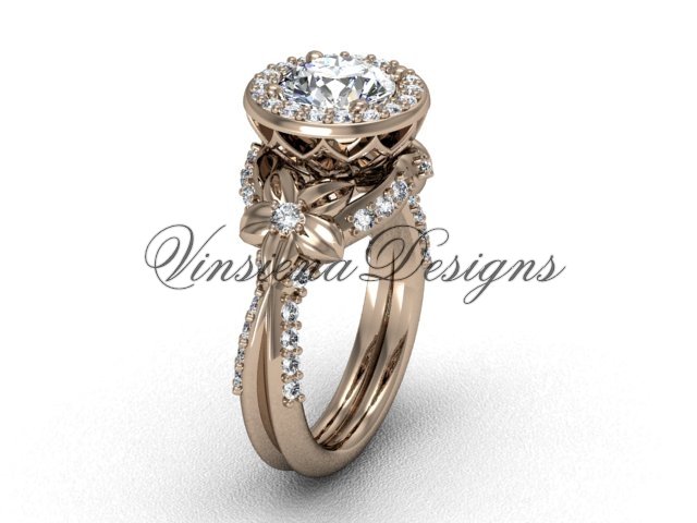 14kt rose gold flower engagement ring VF301017
