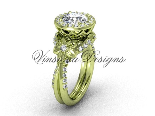 14kt yellow gold flower engagement ring VF301017