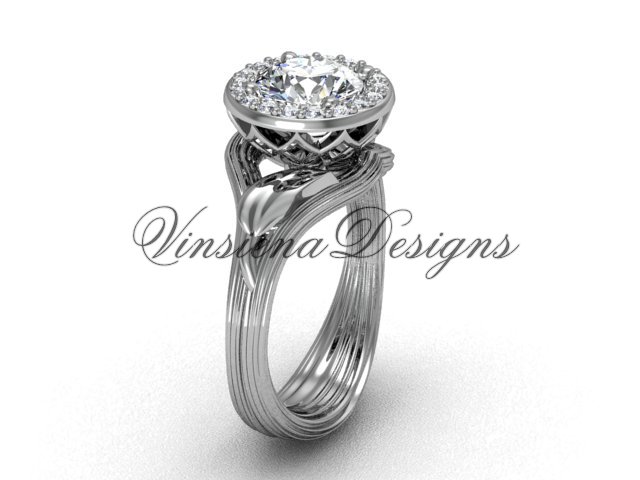 14kt white gold diamond leaf and vine engagement ring VF301019