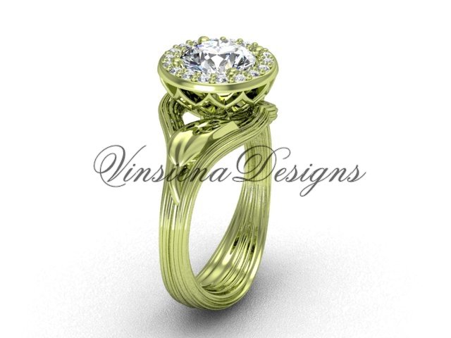 14kt yellow gold diamond leaf and vine engagement ring VF301019