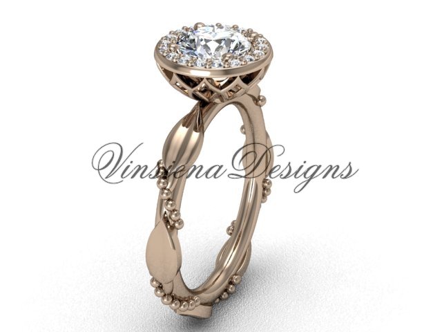 14kt rose gold diamond leaf and vine engagement ring VF301022