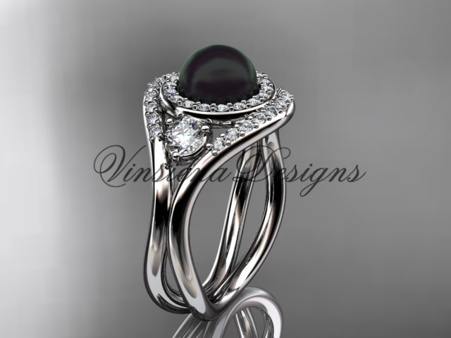 Unique 14kt white gold diamond, Pearl engagement ring VBP8245