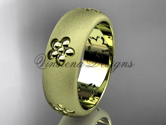 14kt yellow gold floral matte finish engagement ring, wedding band VF301023G