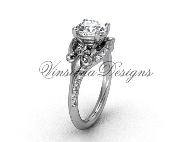 14kt white gold diamond Fleur de Lis, eternity, One Moissanite engagement ring VD208125