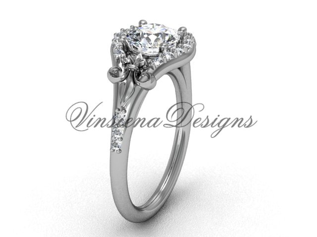 14kt white gold diamond Fleur de Lis, eternity engagement ring VD208126