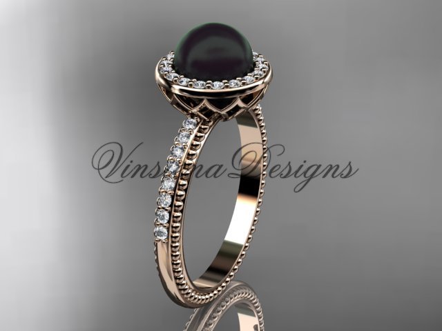 14kt rose gold pearl, diamond halo, eternity engagement ring VFBP301005