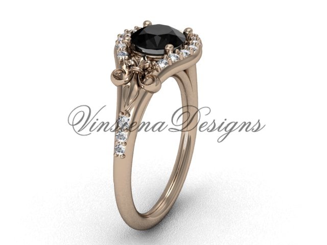 14kt rose gold diamond Fleur de Lis, eternity, Black Diamond engagement ring VD208126