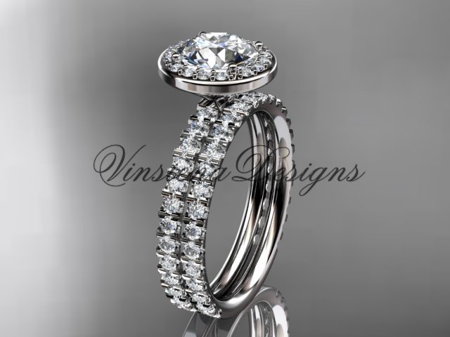 14k white gold engagement ring, wedding band, engagement set, "Forever One" Moissanite VD10082S