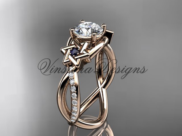 14kt rose gold diamond, Star of David ring, Forever One Moissanite, engagement ring VH10013