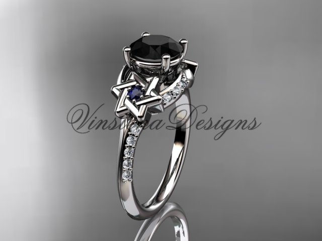 Platinum diamond, jewish Star of David ring, enhanced Black Diamond engagement ring VH10015