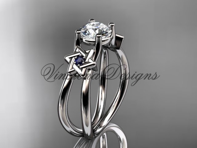 14kt white gold, Star of David, jewish ring, engagement ring, Forever One Moissanite VH10017