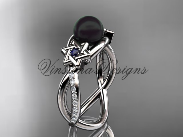 14kt white gold diamond, Star of David ring, jewish ring, engagement ring, Cultured Pearl VHBP10013