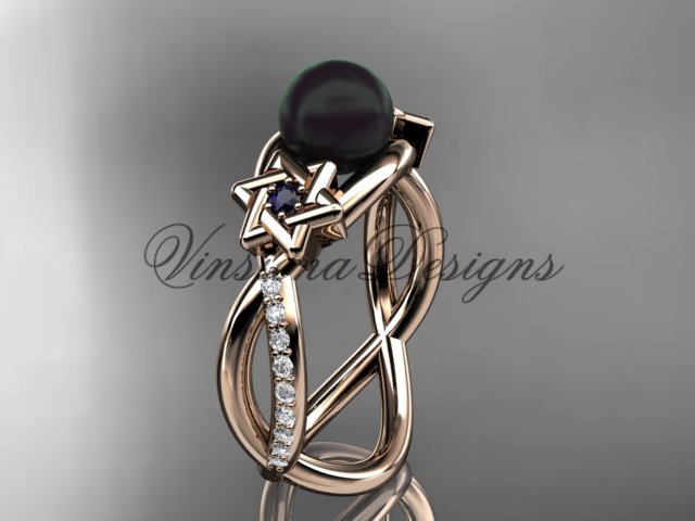 14kt rose gold diamond, Star of David ring, jewish ring, engagement ring, Cultured Pearl VHBP10013