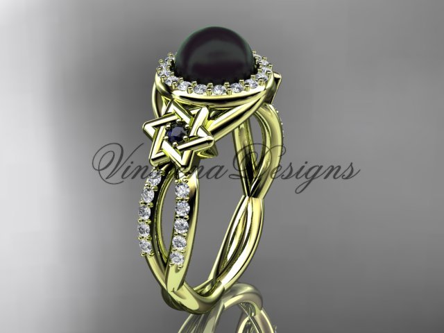 14kt yellow gold diamond, Star of David ring, jewish ring, engagement ring, Cultured Pearl VHBP10013