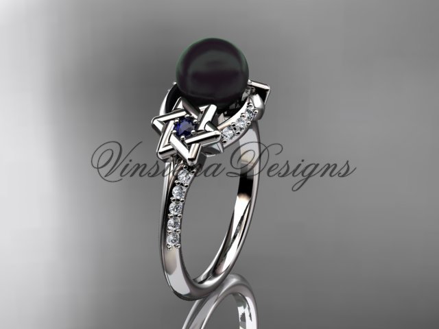 platinum diamond, Star of David jewish ring, engagement ring, Cultured Pearl VHBP10015