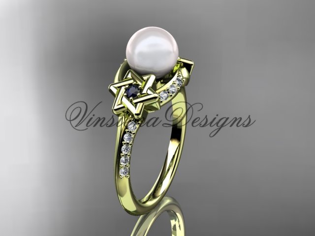 14kt yellow gold diamond, Star of David ring, jewish ring, engagement ring, Cultured Pearl VHP10015