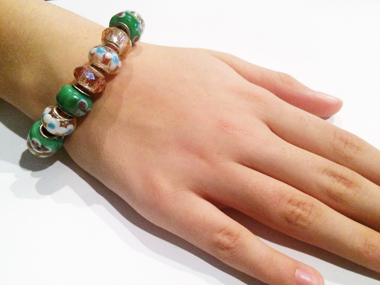 Pink Cherry Blossom European Charm Bracelet