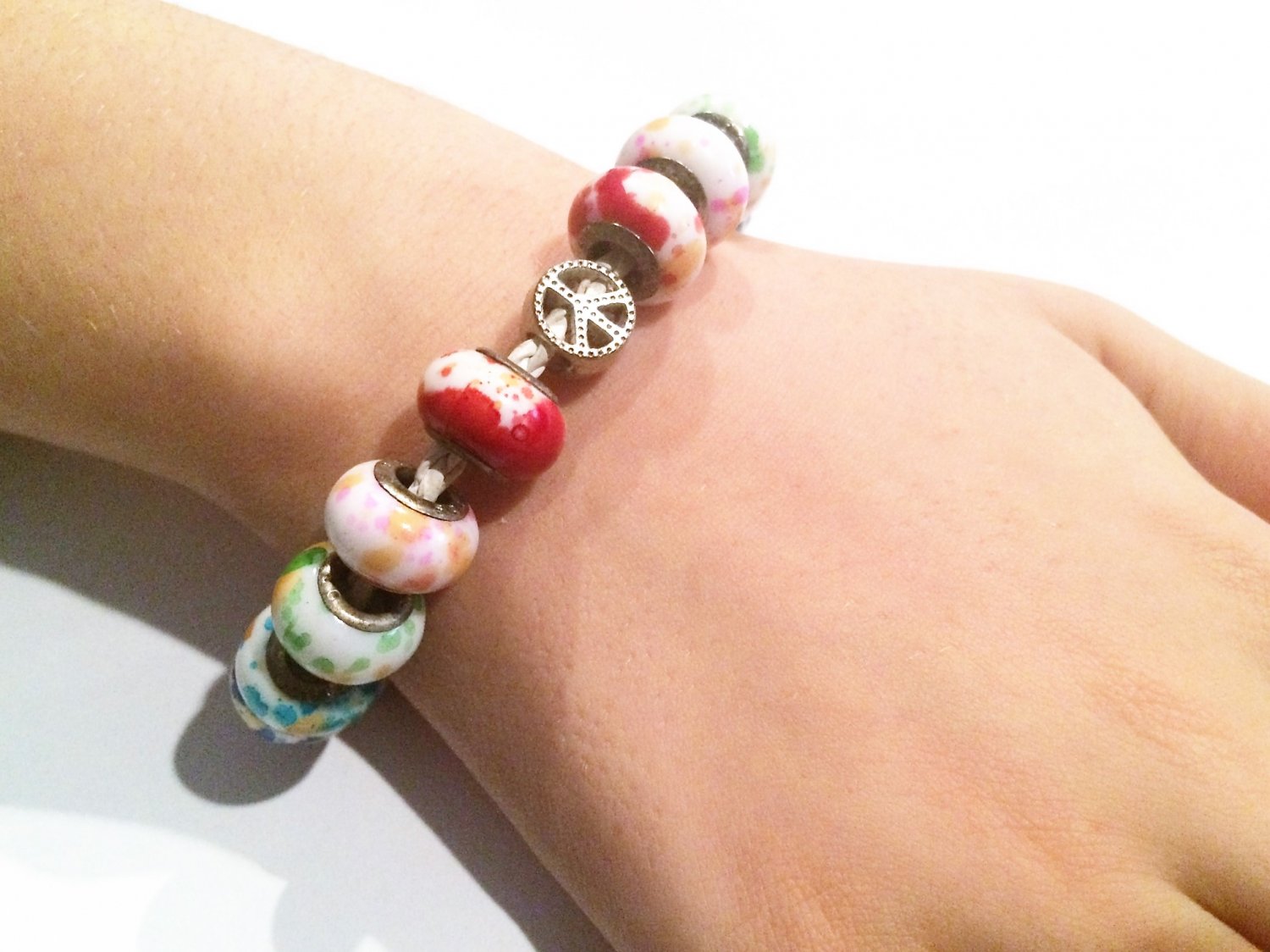 SplatterRainbow European Bead Bracelet