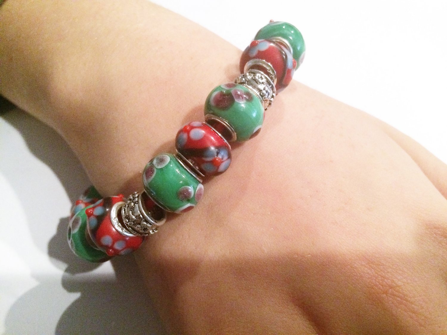 Red Cherry Blossom European Bead Bracelet