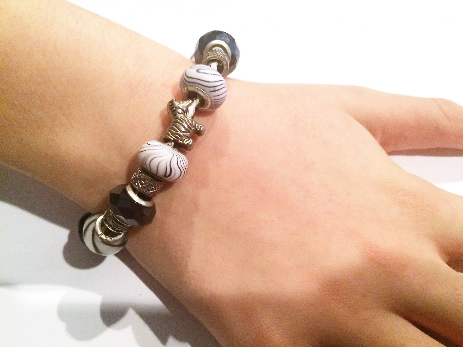 Zebra European Bead Bracelet