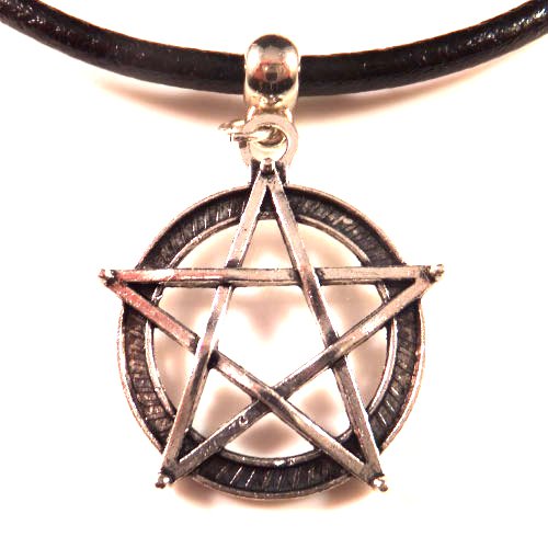 3mm Black Leather Choker Necklace With a Pentagram Charm Pendant