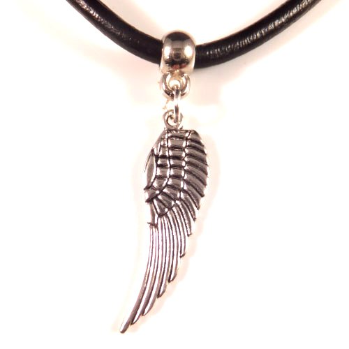 3mm Black Leather Choker Necklace With a Feather Charm Pendant