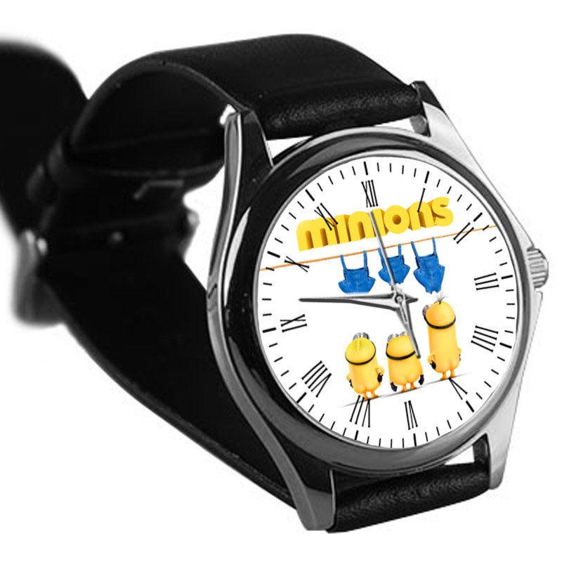 cool minions kevin bob and stuart first denim leather silver Wristwatches