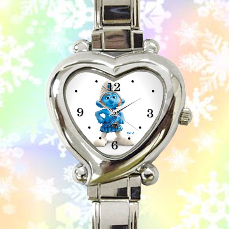 cute smurf gutsy heart charm watches stainless steel