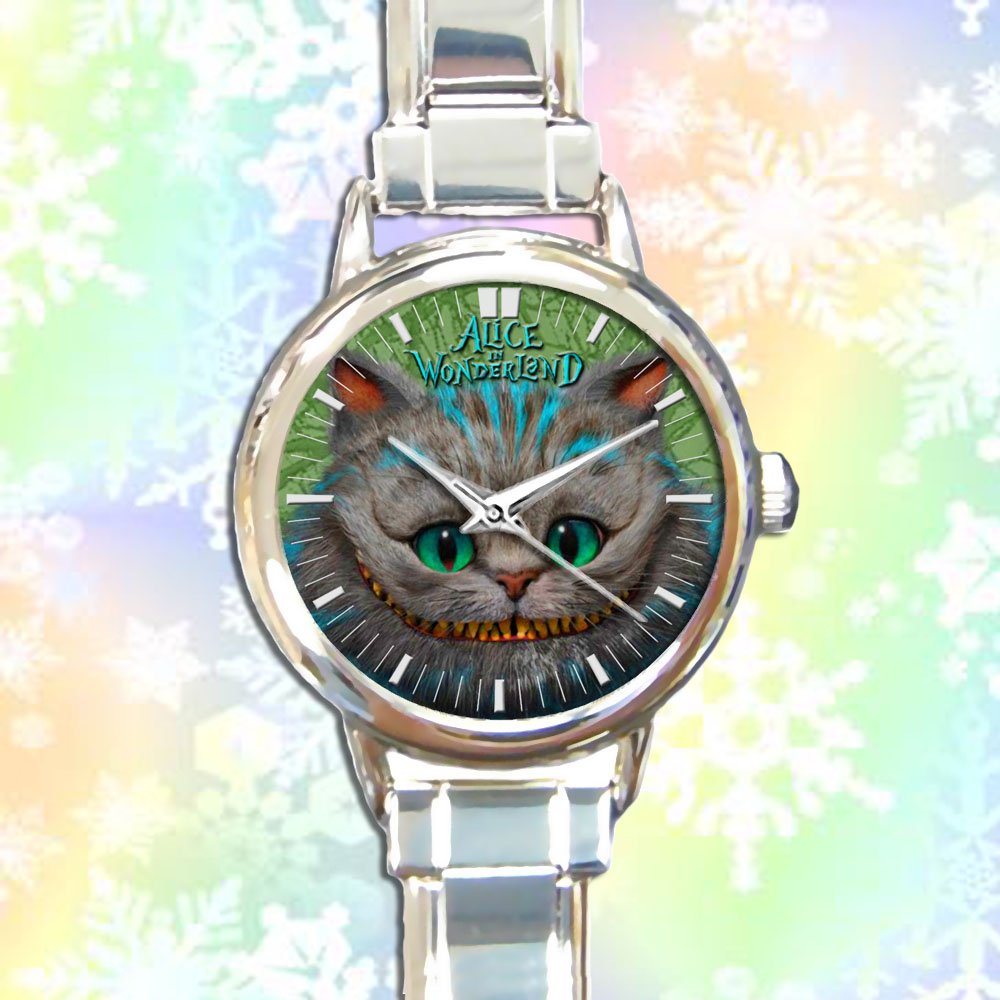 cute alice in wonderland cheshire round charm watches stainless steel
