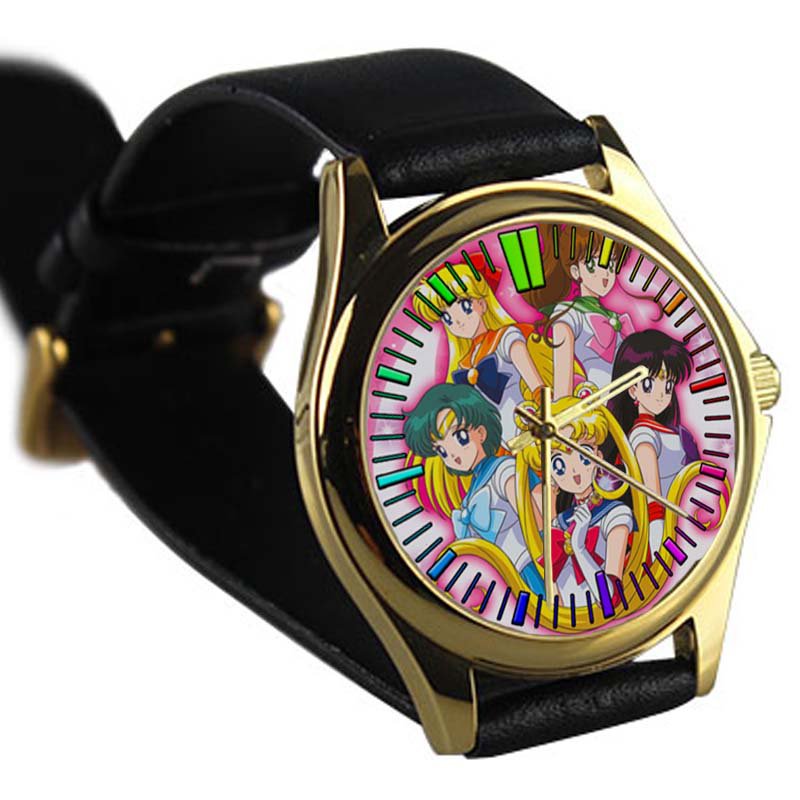cool sailor moon mars jupiter venus crystal leather gold Wristwatches
