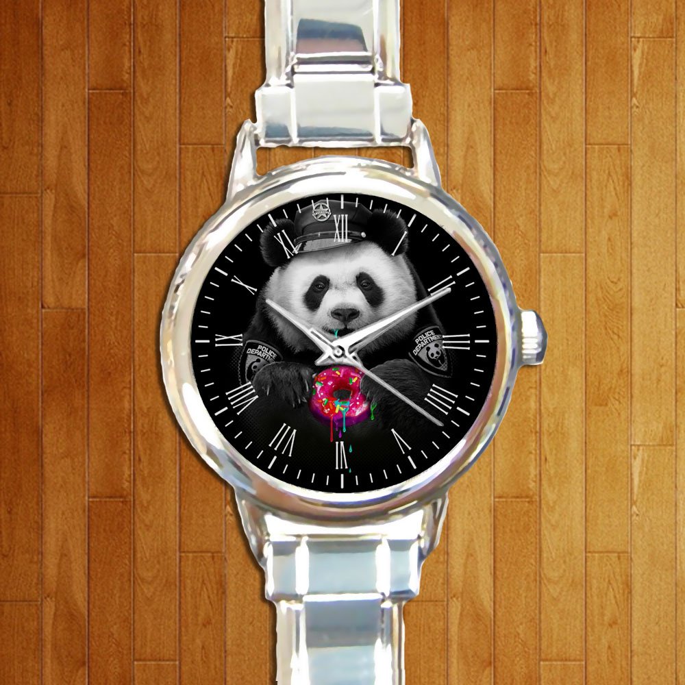 cute Donut Cop Panda round charm watches stainless steel