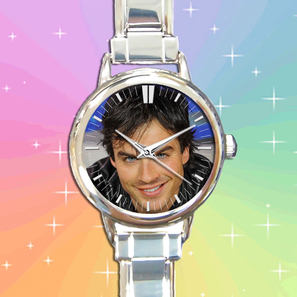 cute ian somerhalder vampire diaries damon salvatore smile round charm watches stainless steel