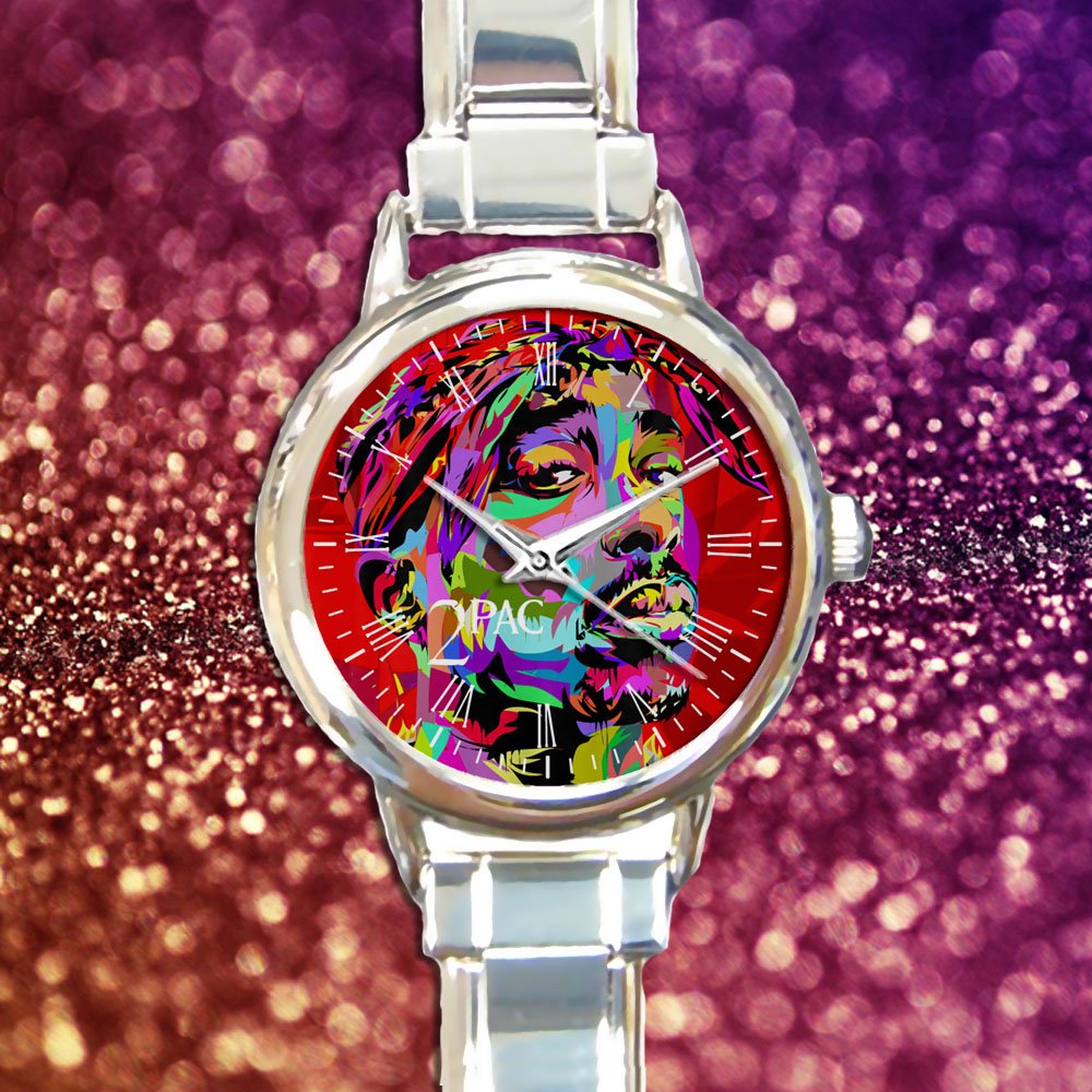 cute tupac shakur 2pac RIP round charm watches stainless steel