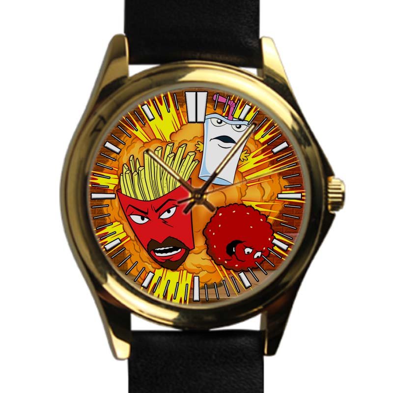 cool Aqua Teen Hunger Force leather gold Wristwatches