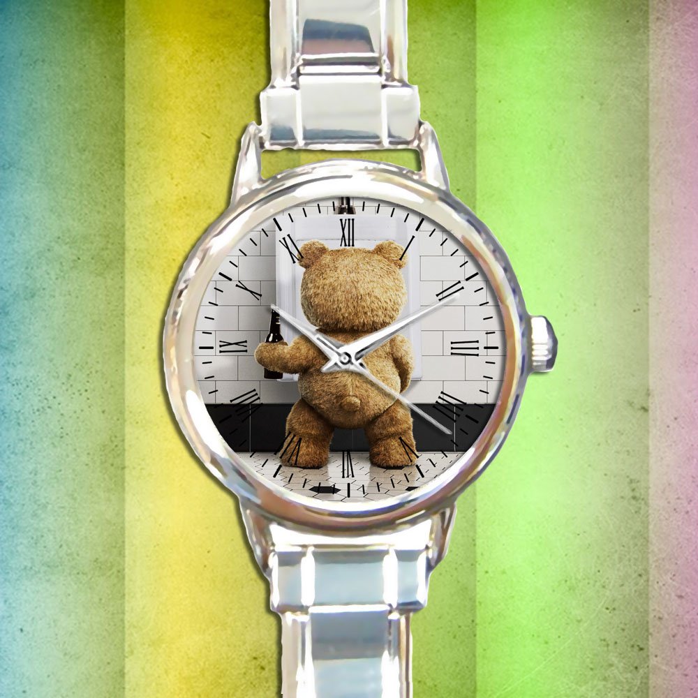 cute Funny Ted Stoner Bear Movie round charm watches stainless steel
