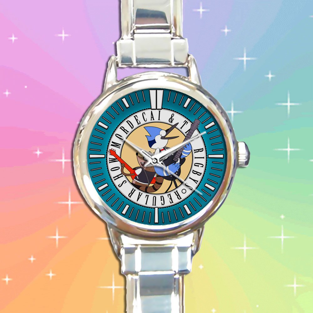 cute Regular Show Mordecai and Rigby oooohhh round charm watches stainless steel